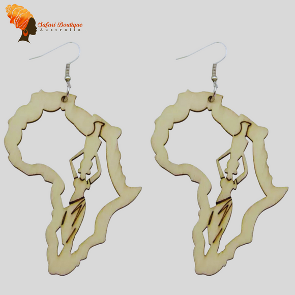 Light Wood African Map Earring